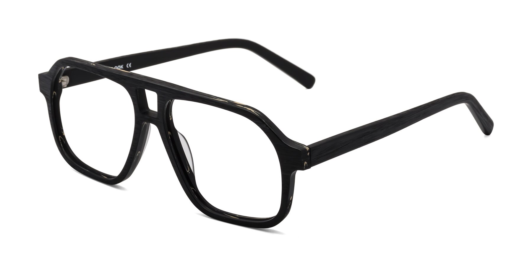 Angle of Edwood in Black Woodgrain with Clear Eyeglass Lenses