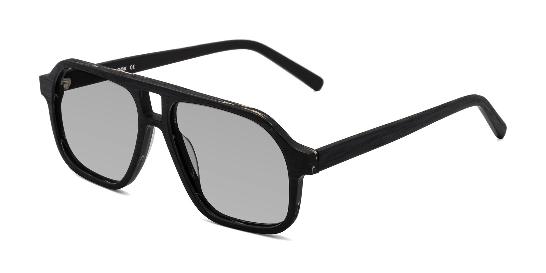 Angle of Edwood in Black Woodgrain with Light Gray Tinted Lenses