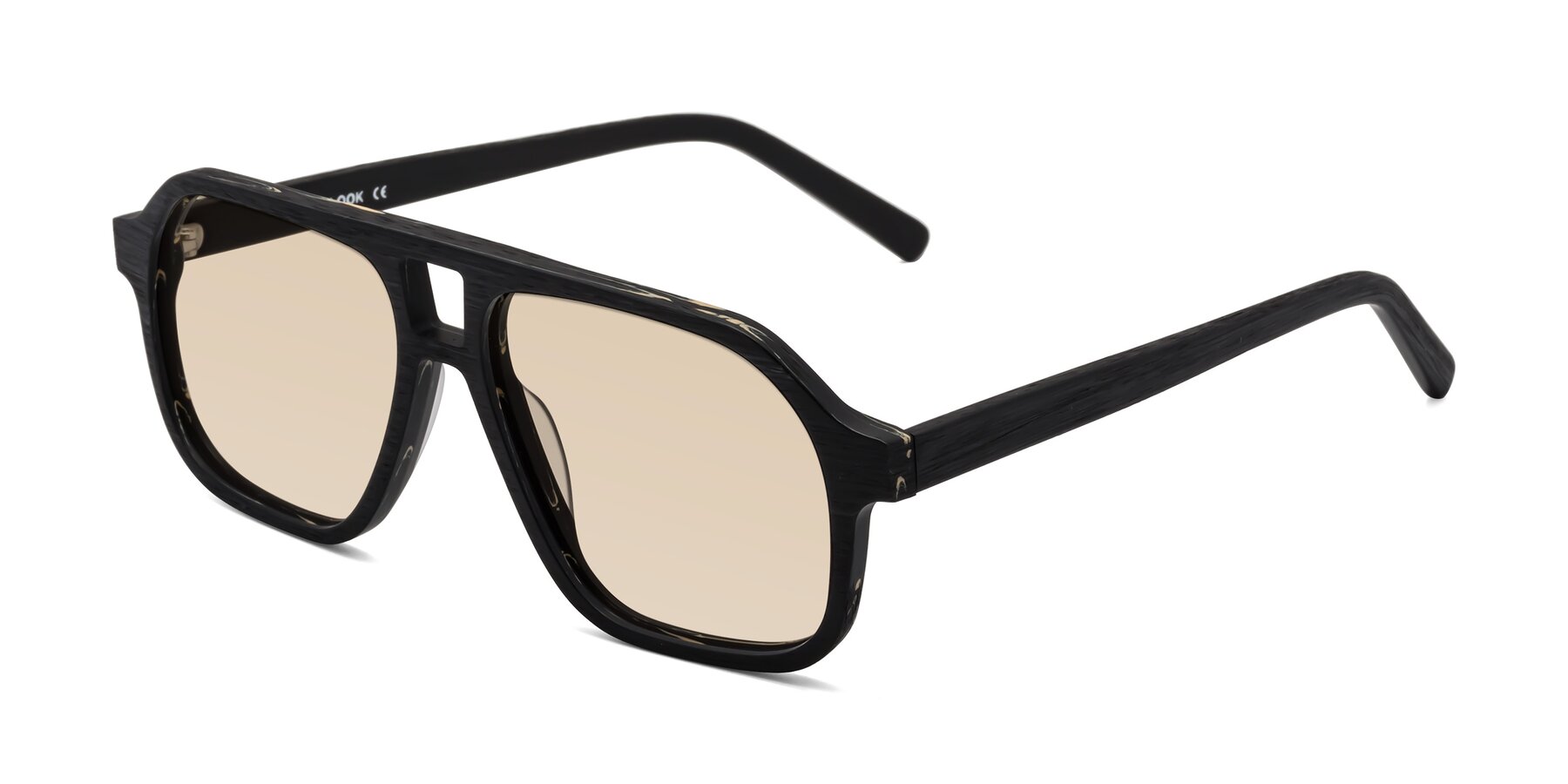 Angle of Edwood in Black Woodgrain with Light Brown Tinted Lenses