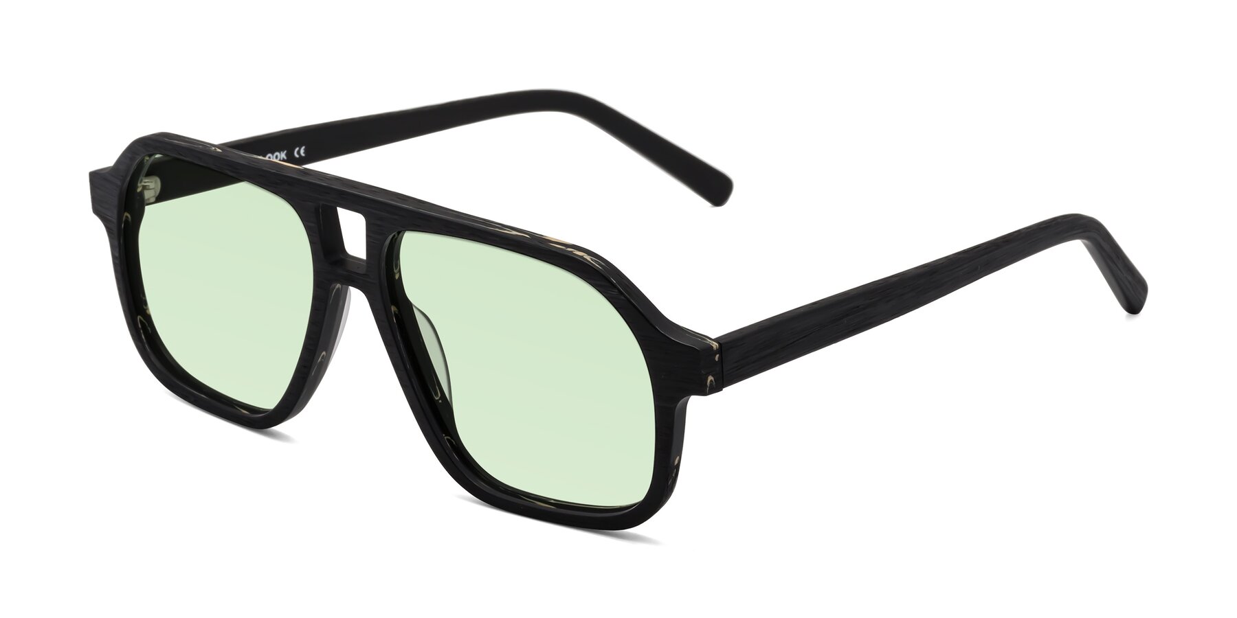 Angle of Edwood in Black Woodgrain with Light Green Tinted Lenses