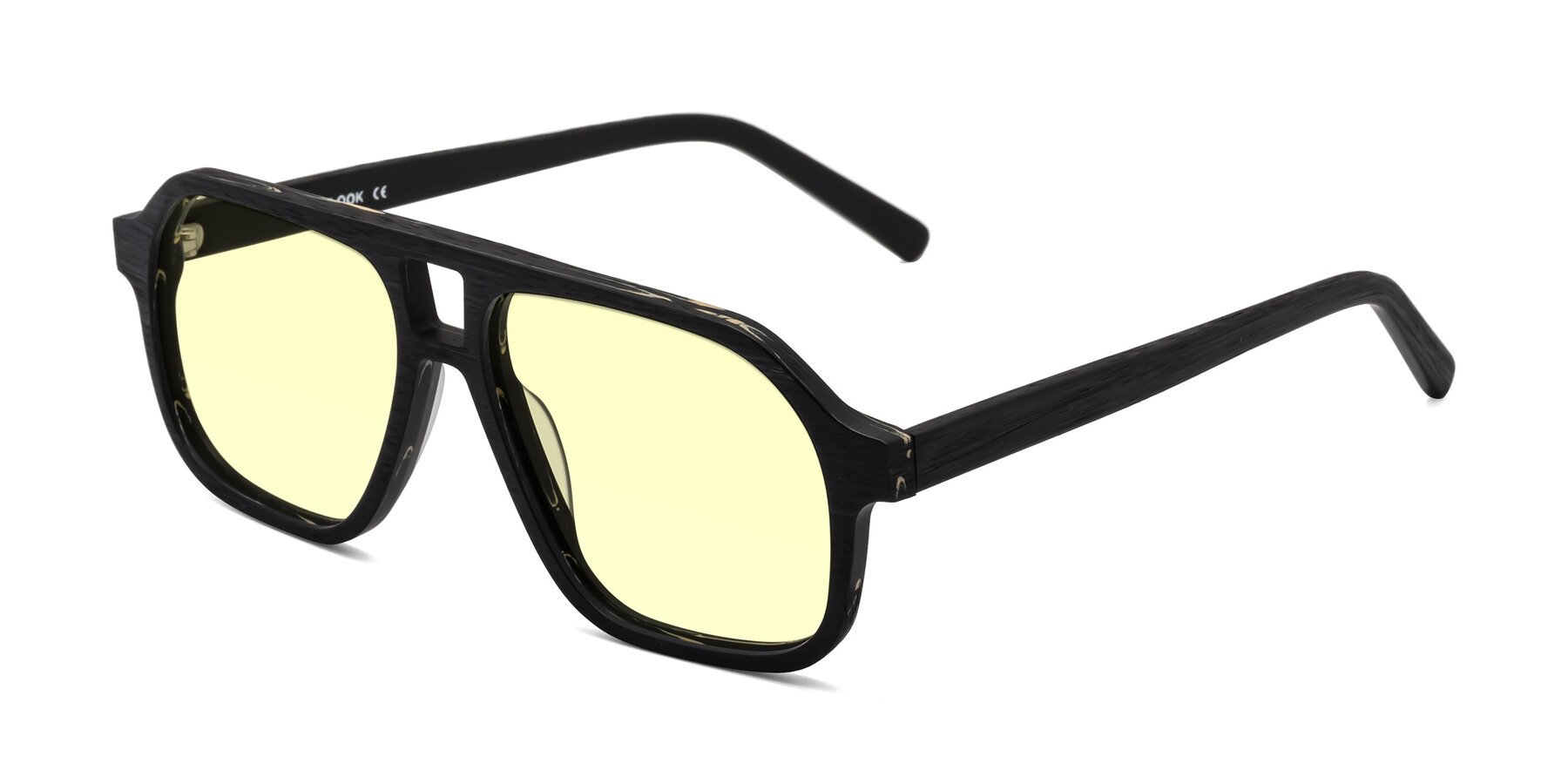 Angle of Edwood in Black Woodgrain with Light Yellow Tinted Lenses