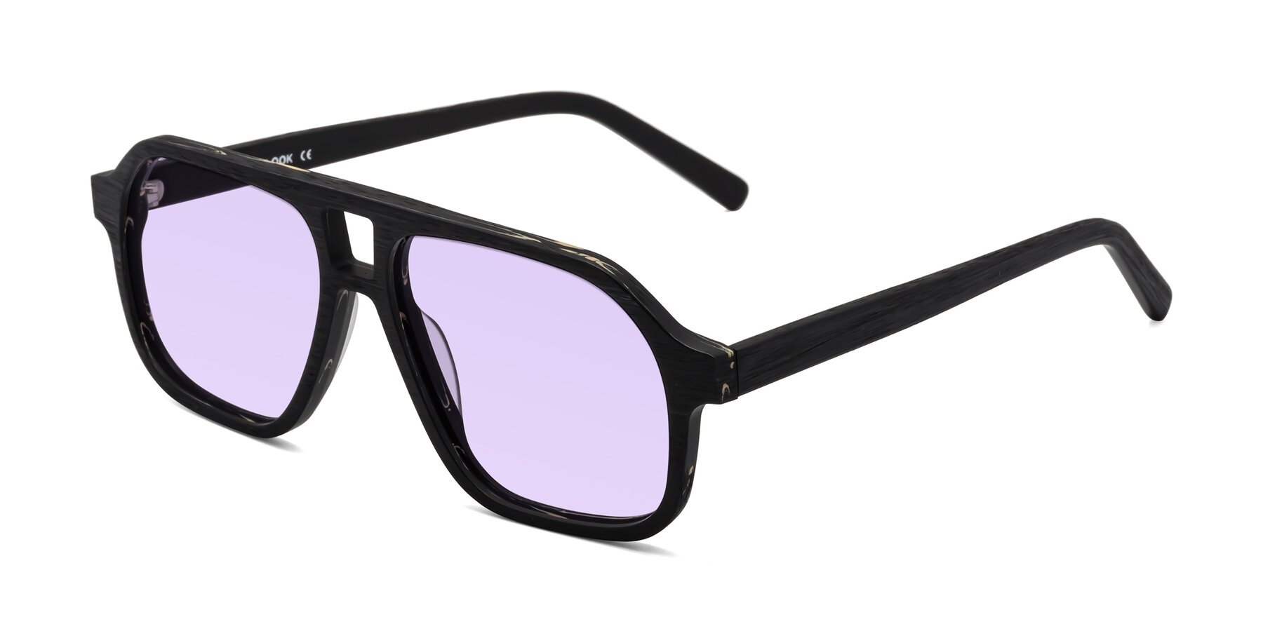 Angle of Edwood in Black Woodgrain with Light Purple Tinted Lenses