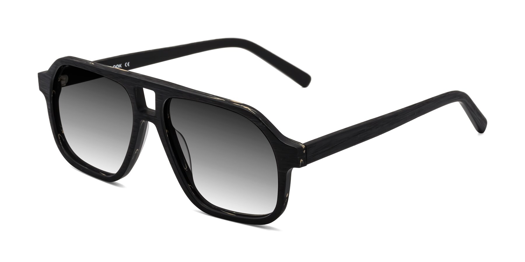 Angle of Edwood in Black Woodgrain with Gray Gradient Lenses