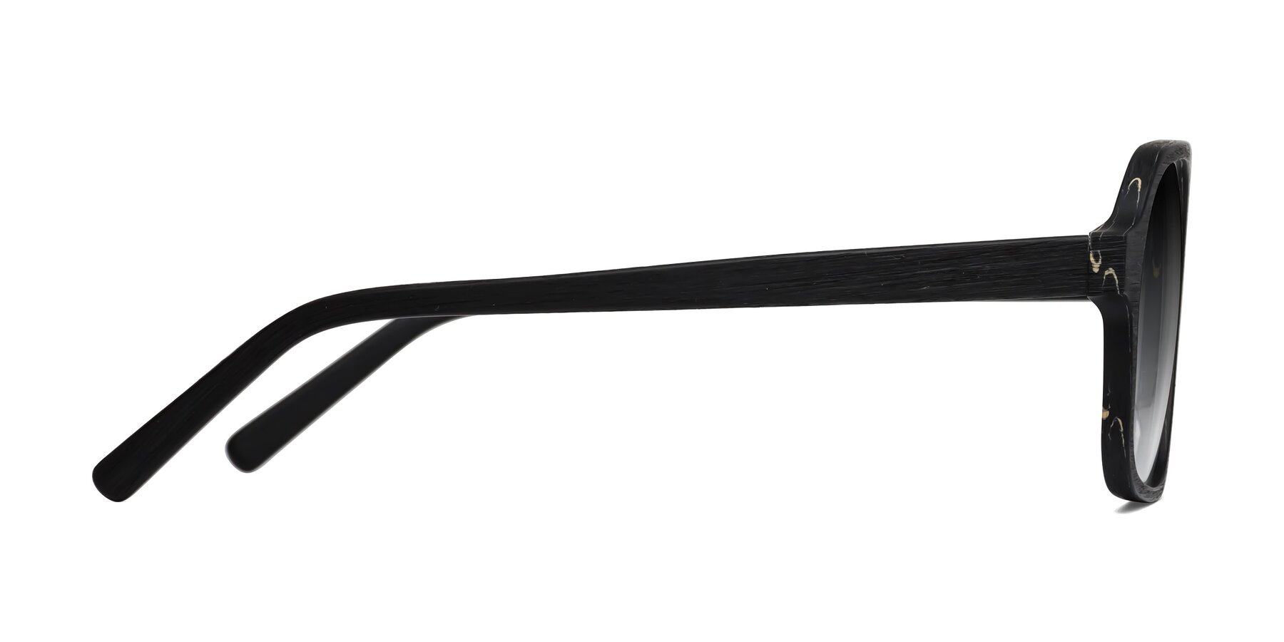 Side of Edwood in Black Woodgrain with Gray Gradient Lenses