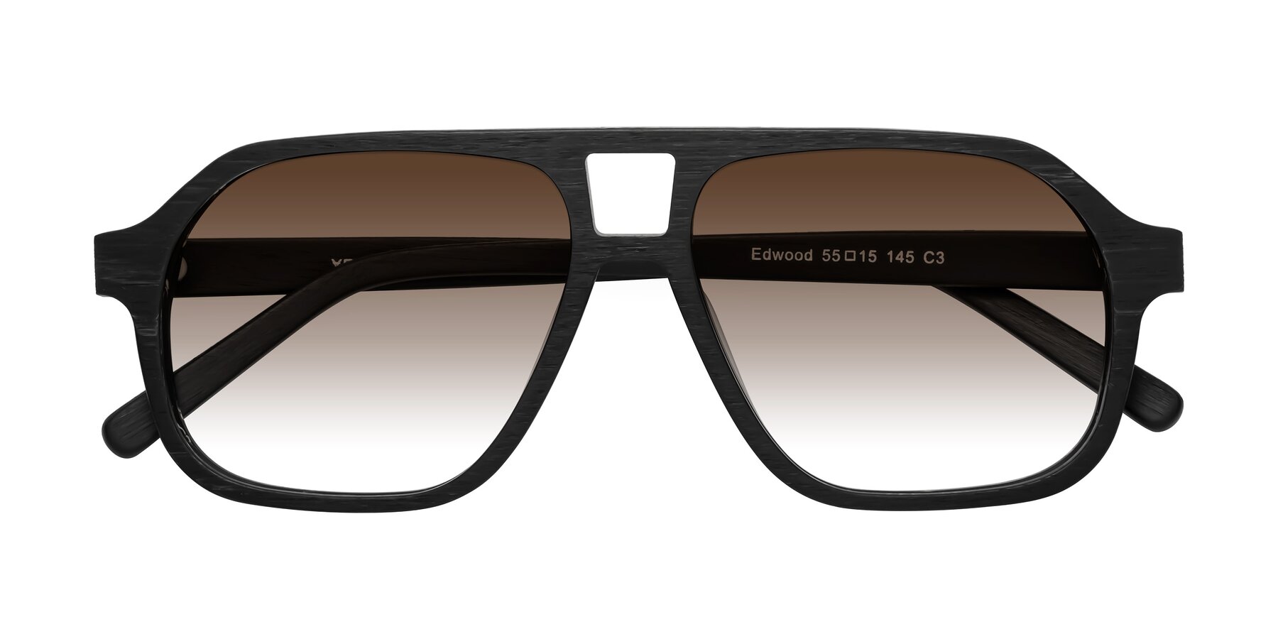 Folded Front of Edwood in Black Woodgrain with Brown Gradient Lenses