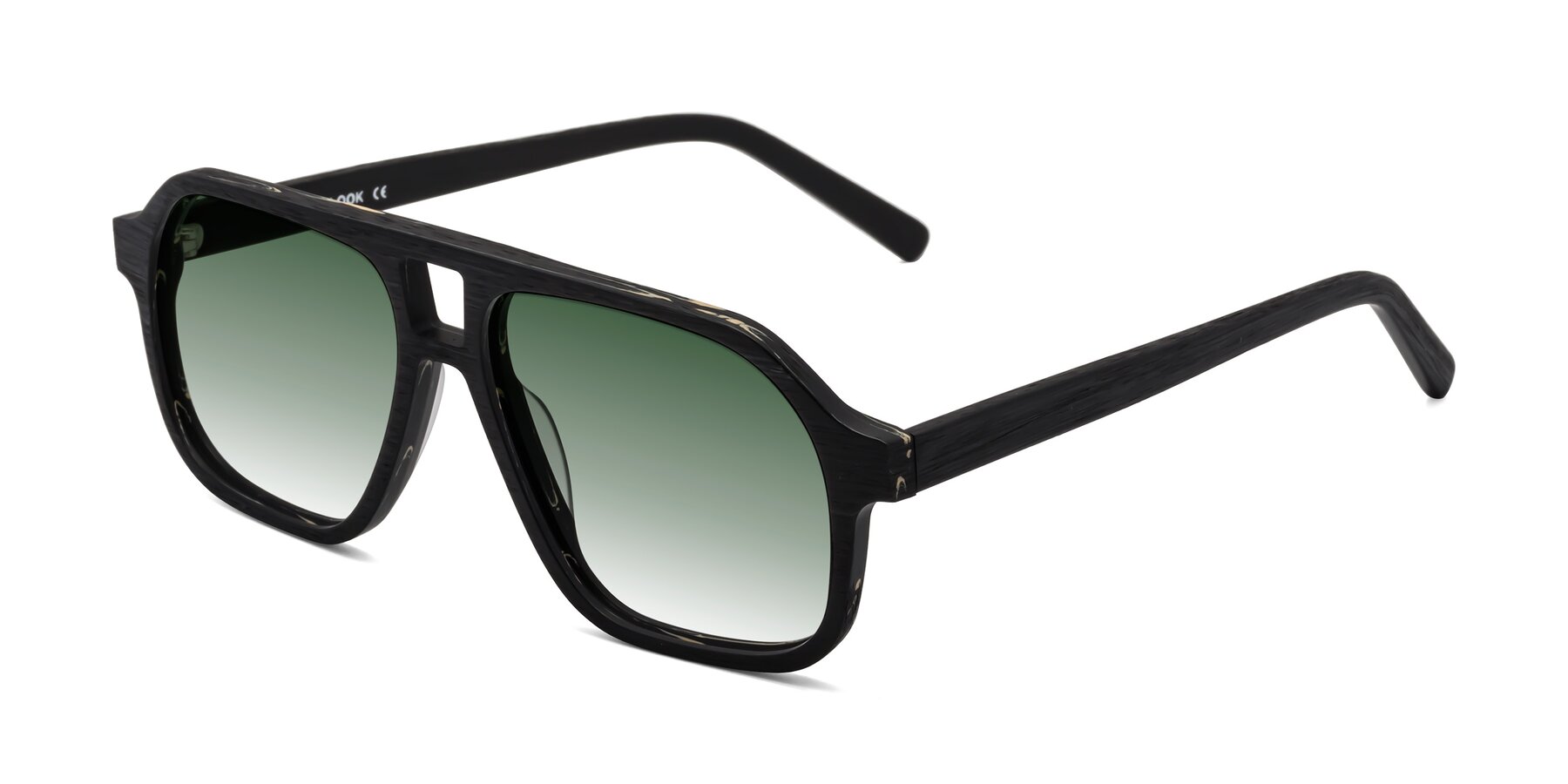 Angle of Edwood in Black Woodgrain with Green Gradient Lenses