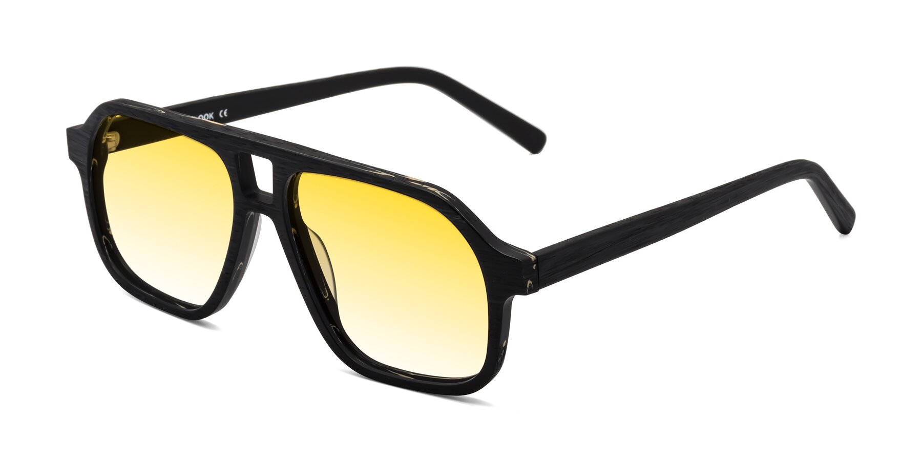 Angle of Edwood in Black Woodgrain with Yellow Gradient Lenses