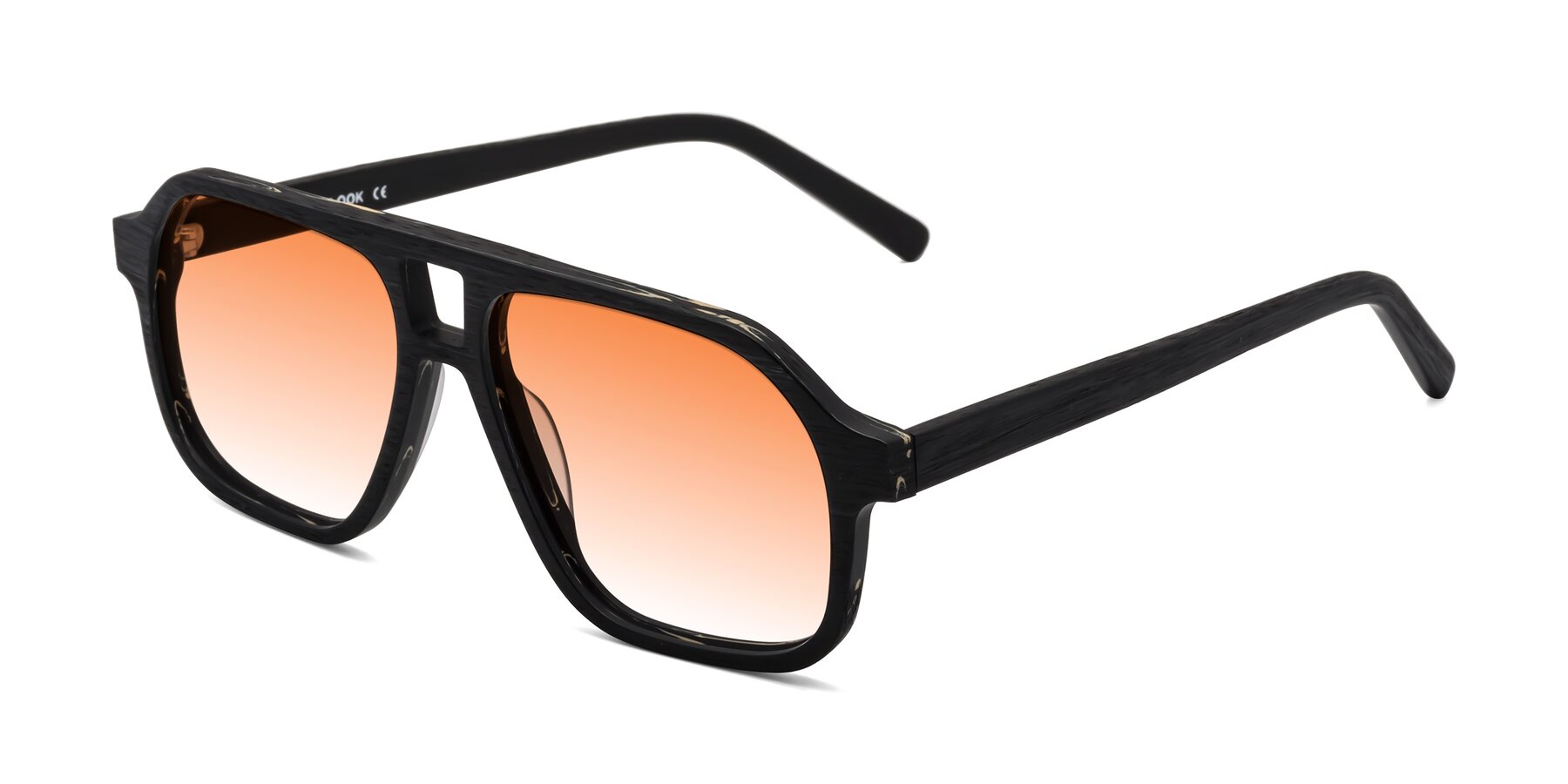 Angle of Edwood in Black Woodgrain with Orange Gradient Lenses