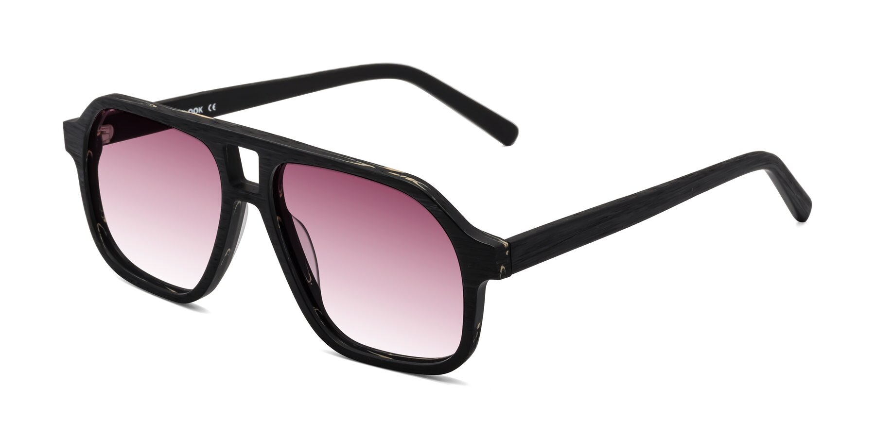 Angle of Edwood in Black Woodgrain with Wine Gradient Lenses