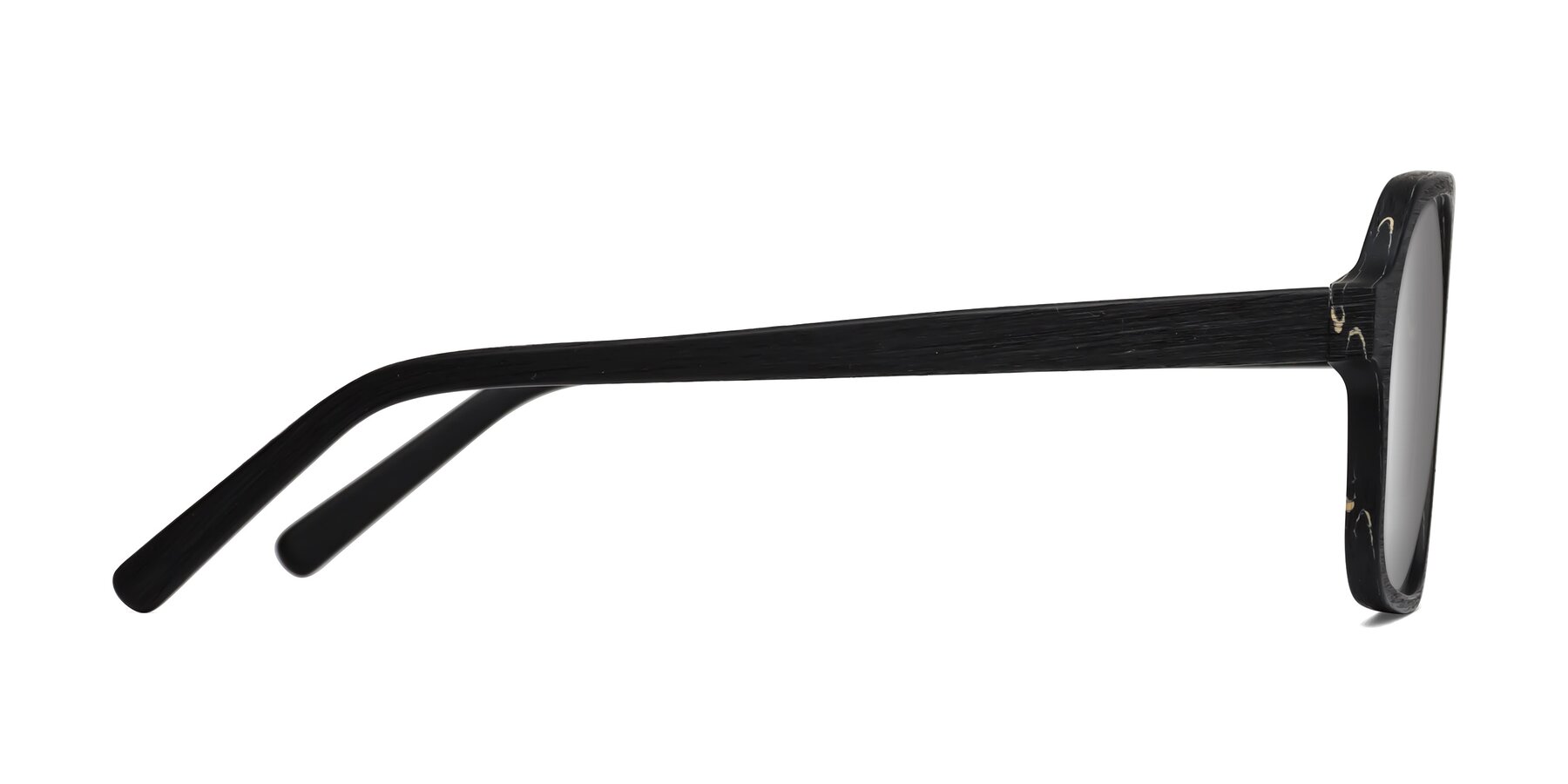 Side of Edwood in Black Woodgrain with Silver Mirrored Lenses