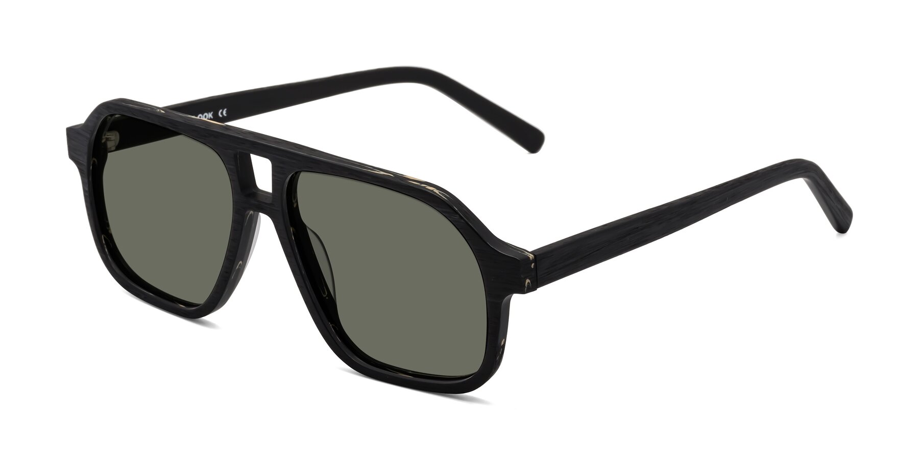 Angle of Edwood in Black Woodgrain with Gray Polarized Lenses