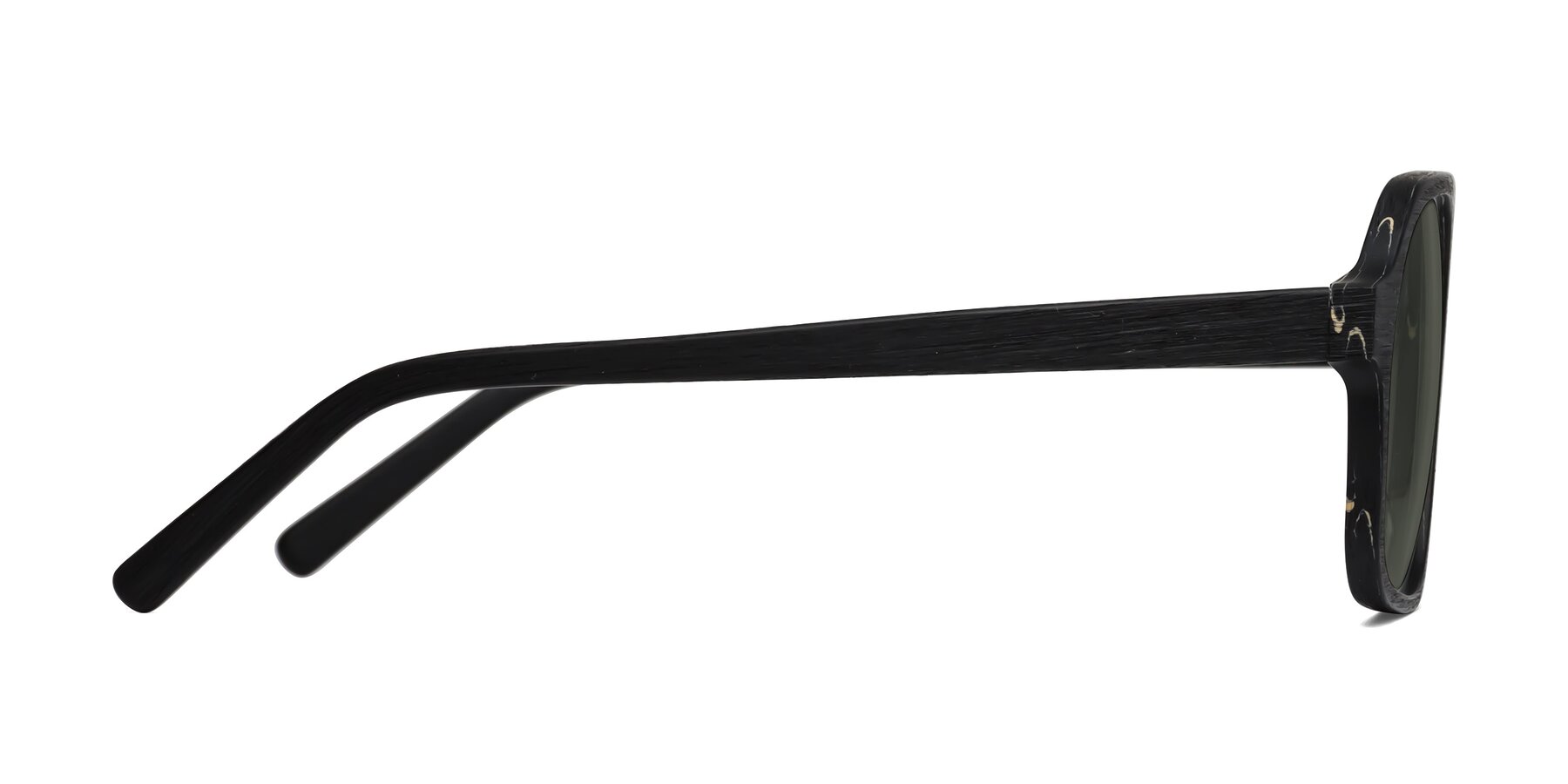 Side of Edwood in Black Woodgrain with Gray Polarized Lenses