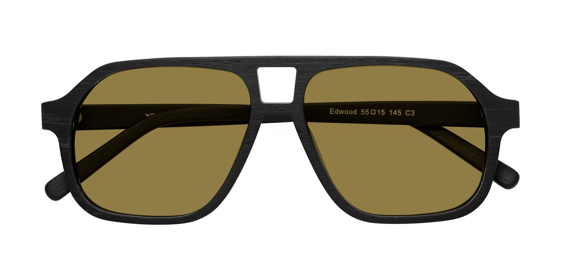 Folded Front of Edwood in Black Woodgrain with Brown Polarized Lenses