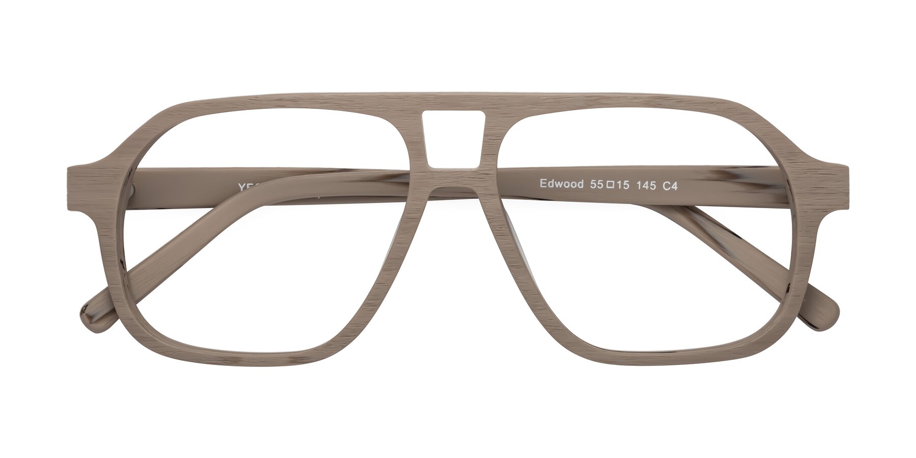 Folded Front of Edwood in Pale Mauve Woodgrain with Clear Eyeglass Lenses