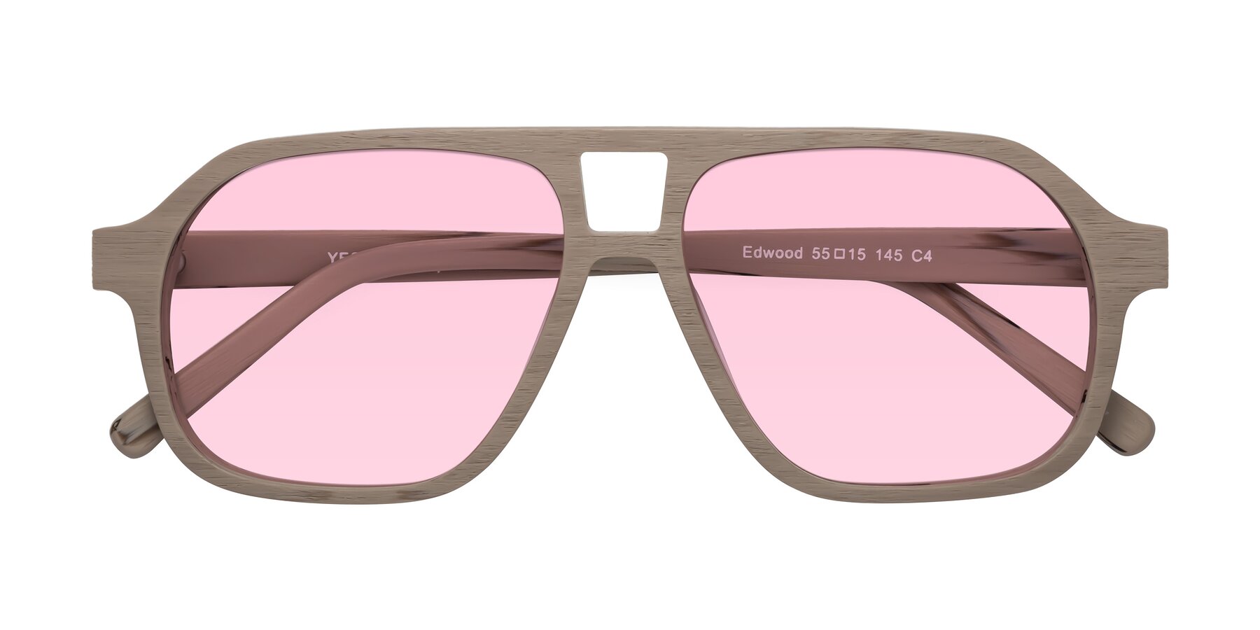 Folded Front of Edwood in Pale Mauve Woodgrain with Light Pink Tinted Lenses