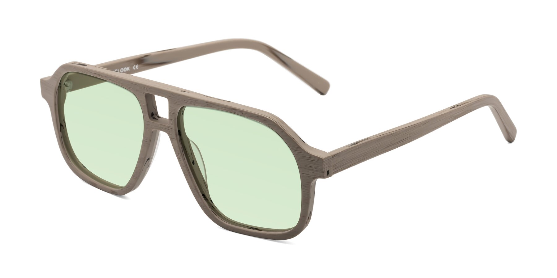 Angle of Edwood in Pale Mauve Woodgrain with Light Green Tinted Lenses