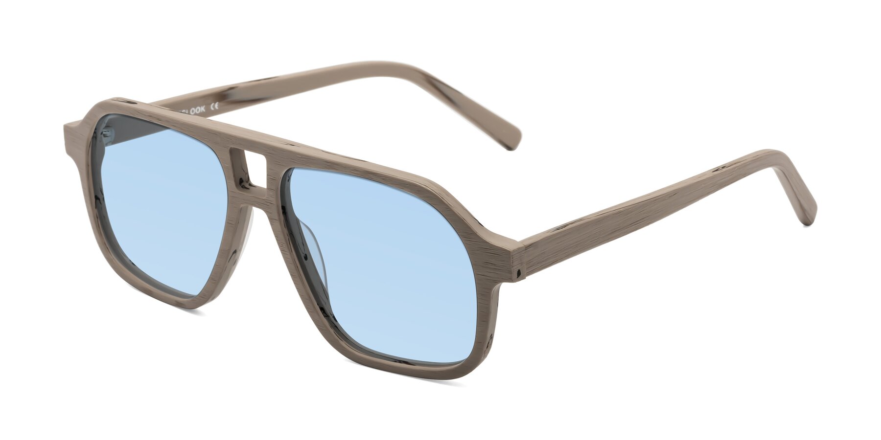 Angle of Edwood in Pale Mauve Woodgrain with Light Blue Tinted Lenses