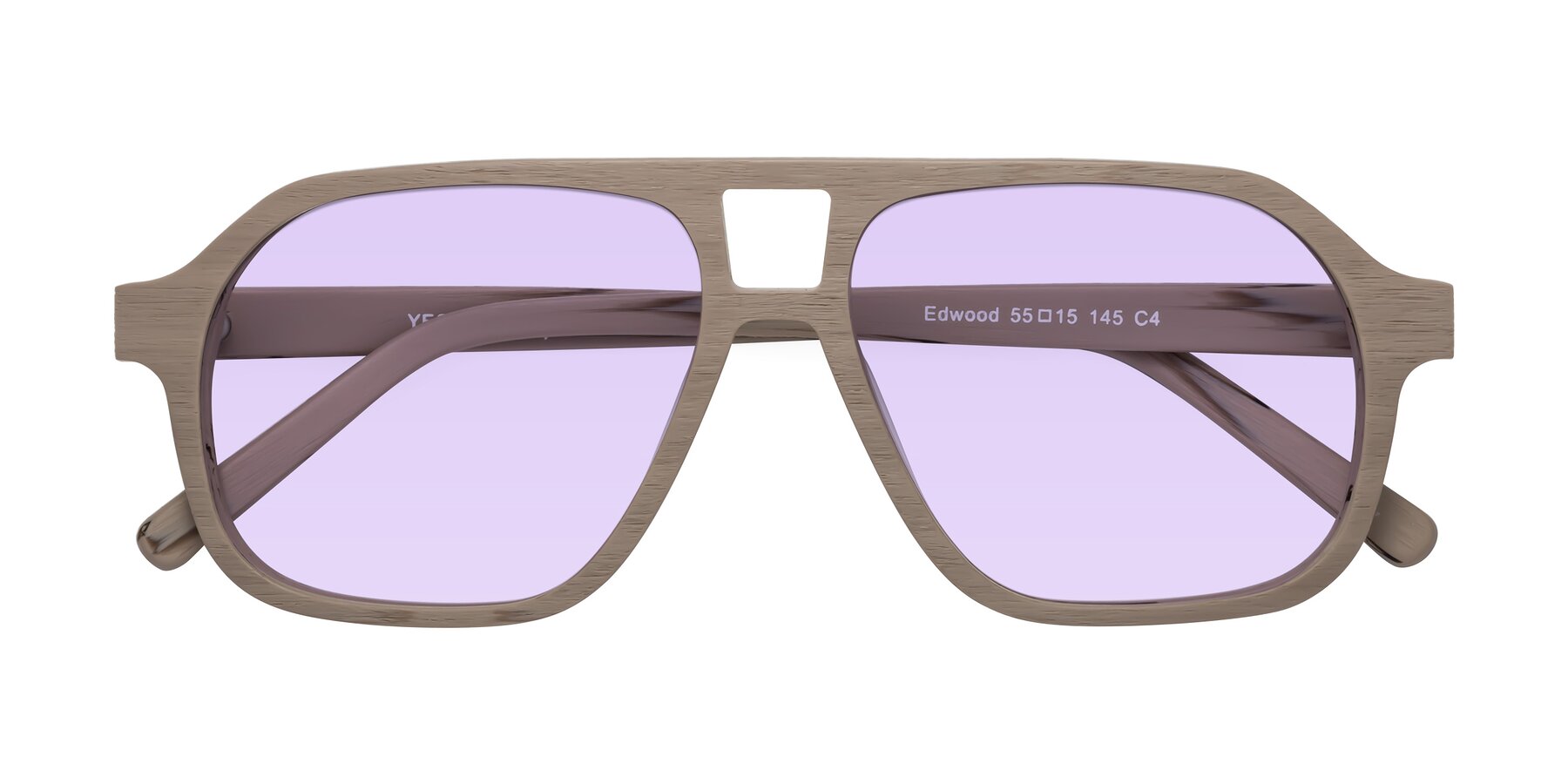 Folded Front of Edwood in Pale Mauve Woodgrain with Light Purple Tinted Lenses