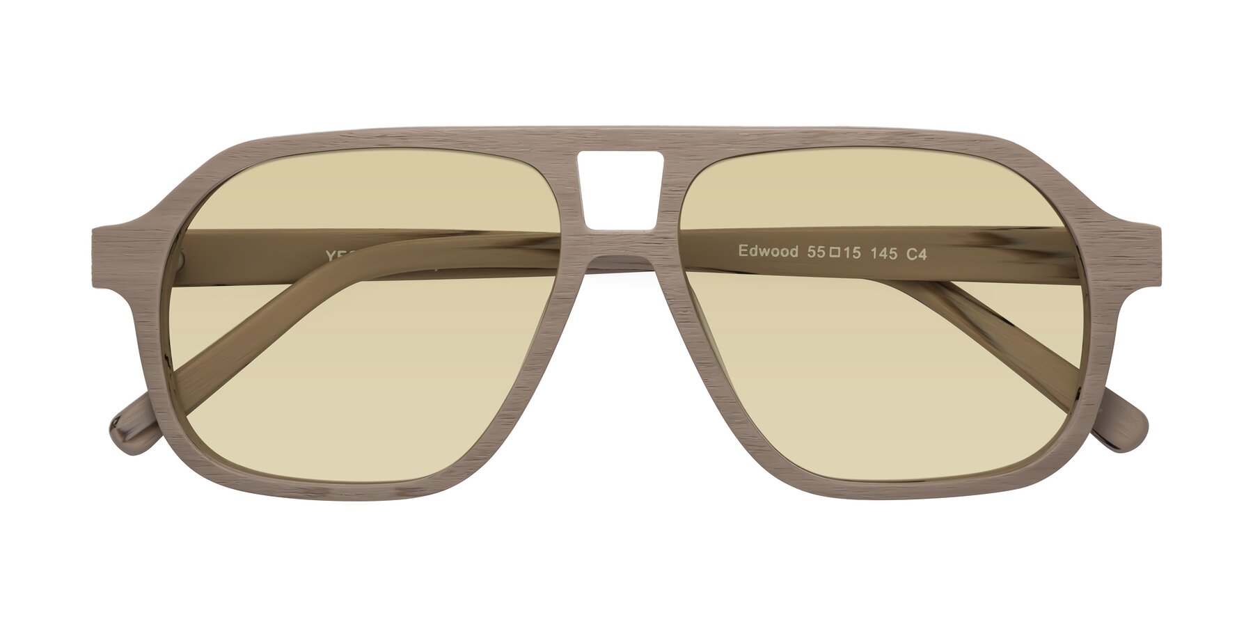 Folded Front of Edwood in Pale Mauve Woodgrain with Light Champagne Tinted Lenses