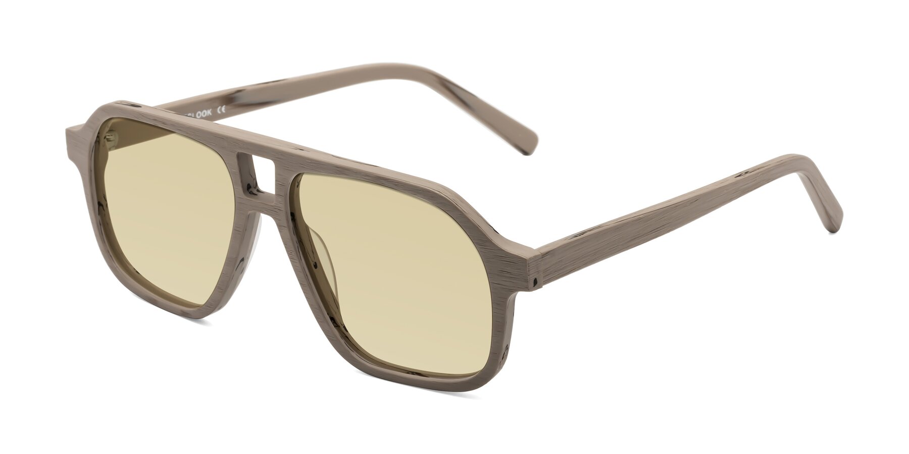 Angle of Edwood in Pale Mauve Woodgrain with Light Champagne Tinted Lenses