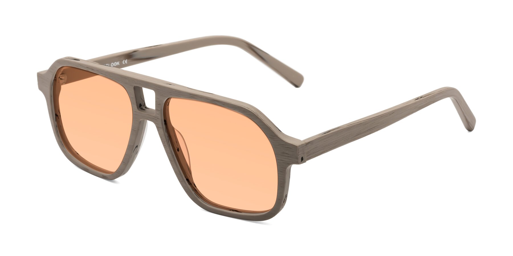 Angle of Edwood in Pale Mauve Woodgrain with Light Orange Tinted Lenses