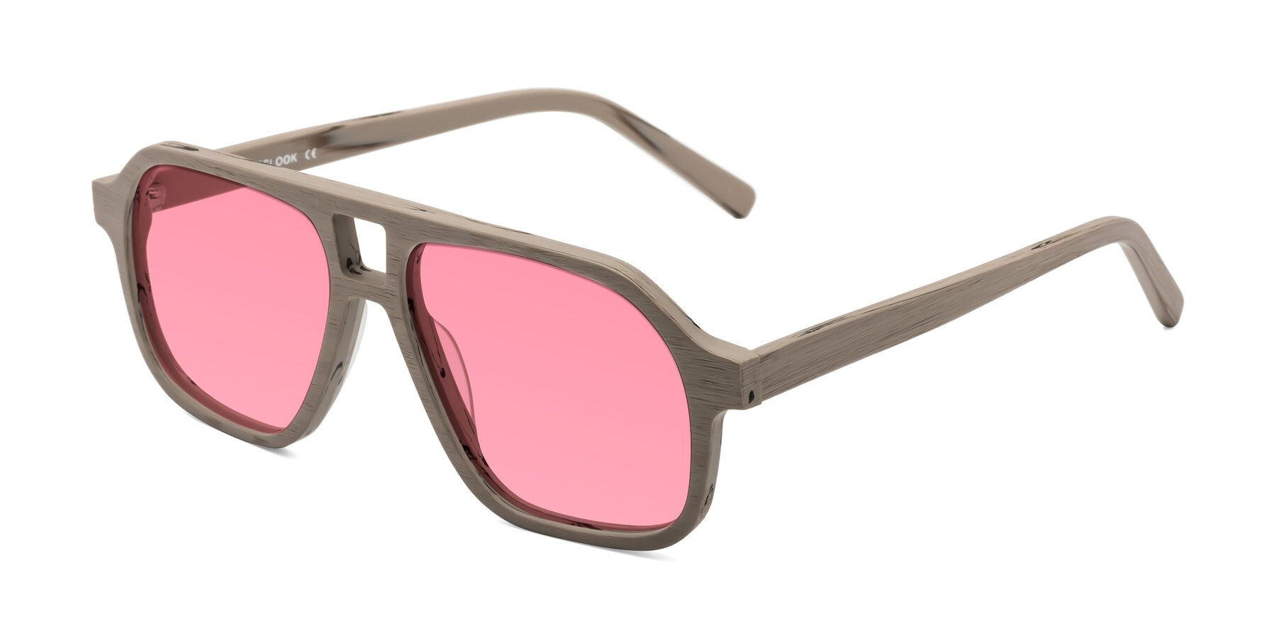 Angle of Edwood in Pale Mauve Woodgrain with Pink Tinted Lenses