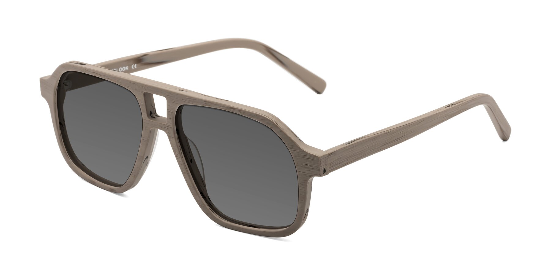 Angle of Edwood in Pale Mauve Woodgrain with Medium Gray Tinted Lenses