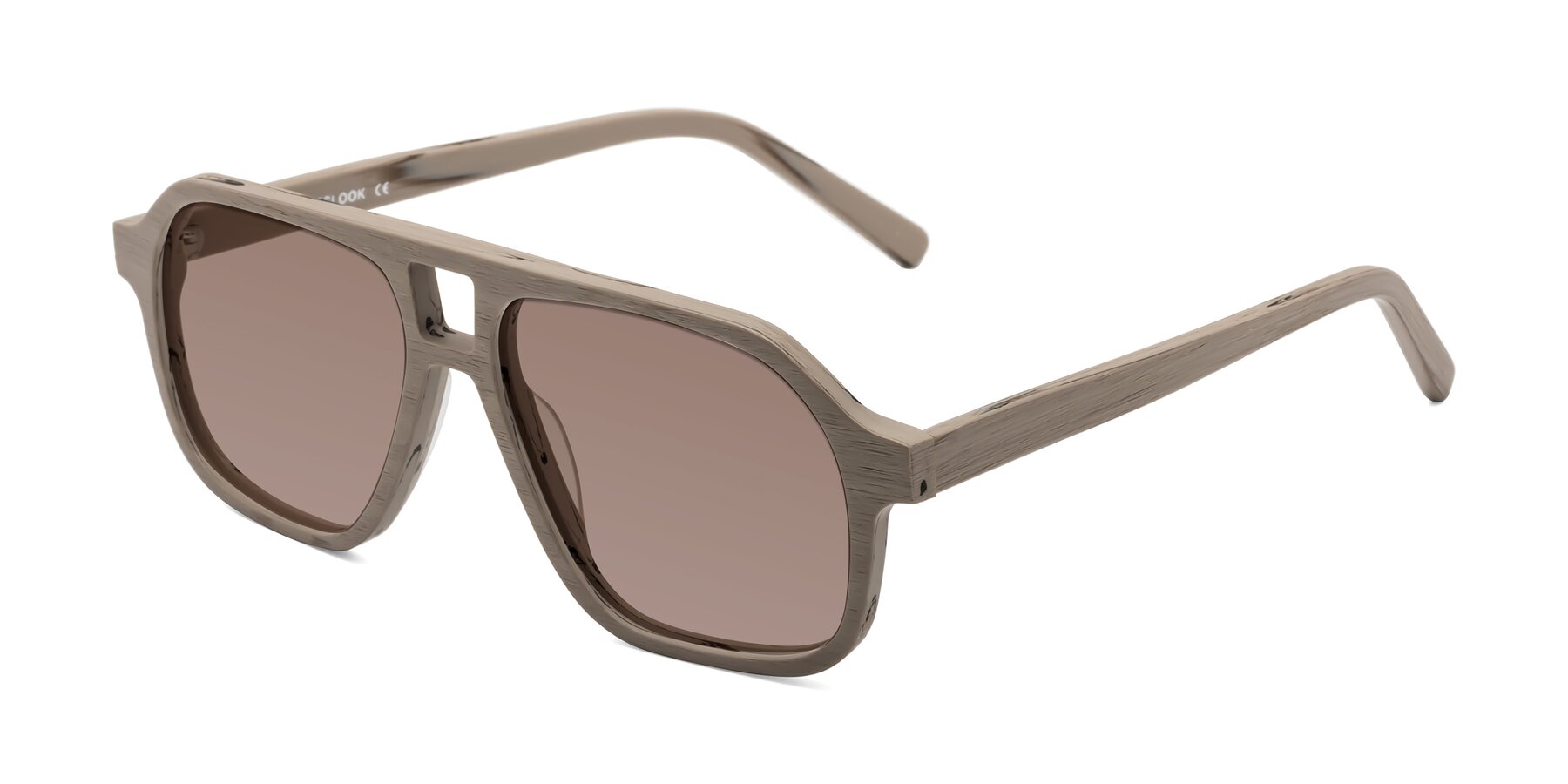 Angle of Edwood in Pale Mauve Woodgrain with Medium Brown Tinted Lenses