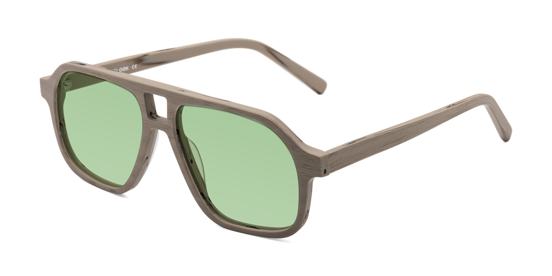 Angle of Edwood in Pale Mauve Woodgrain with Medium Green Tinted Lenses