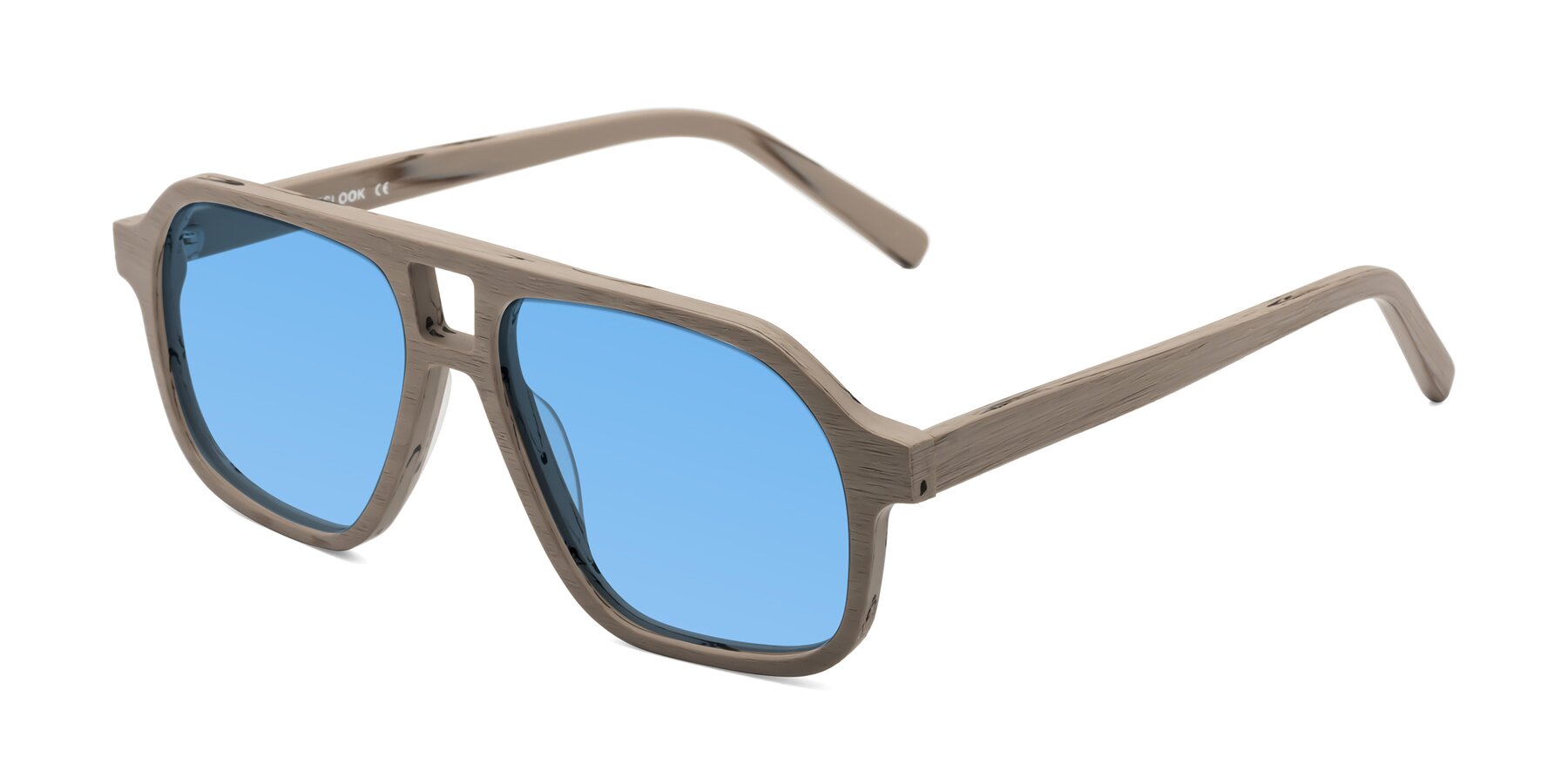 Angle of Edwood in Pale Mauve Woodgrain with Medium Blue Tinted Lenses