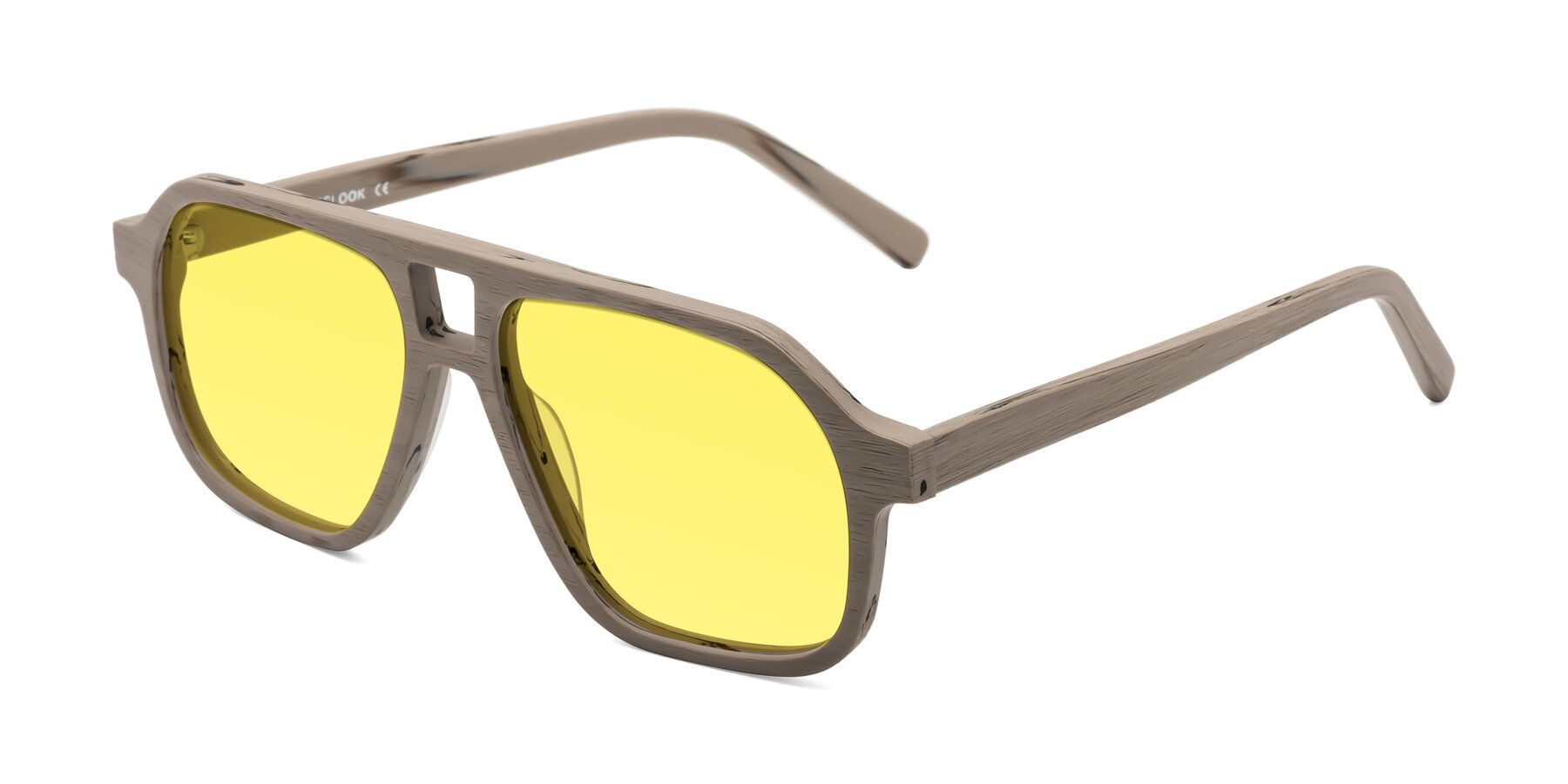 Angle of Edwood in Pale Mauve Woodgrain with Medium Yellow Tinted Lenses