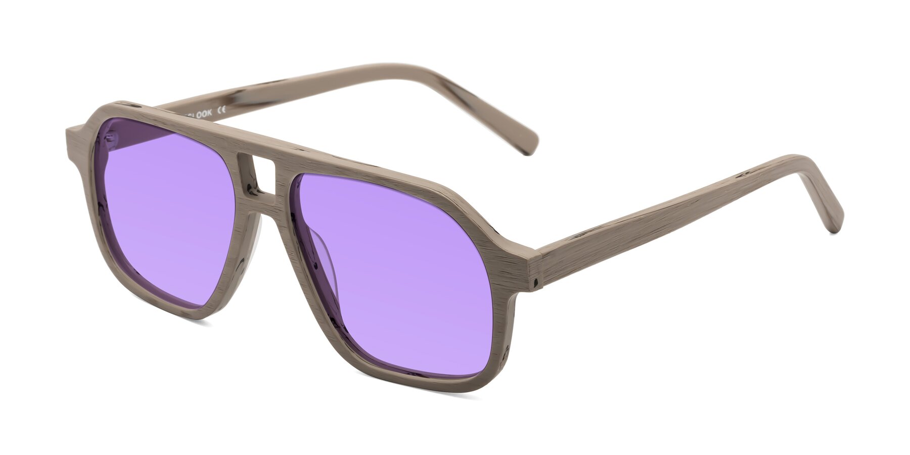 Angle of Edwood in Pale Mauve Woodgrain with Medium Purple Tinted Lenses