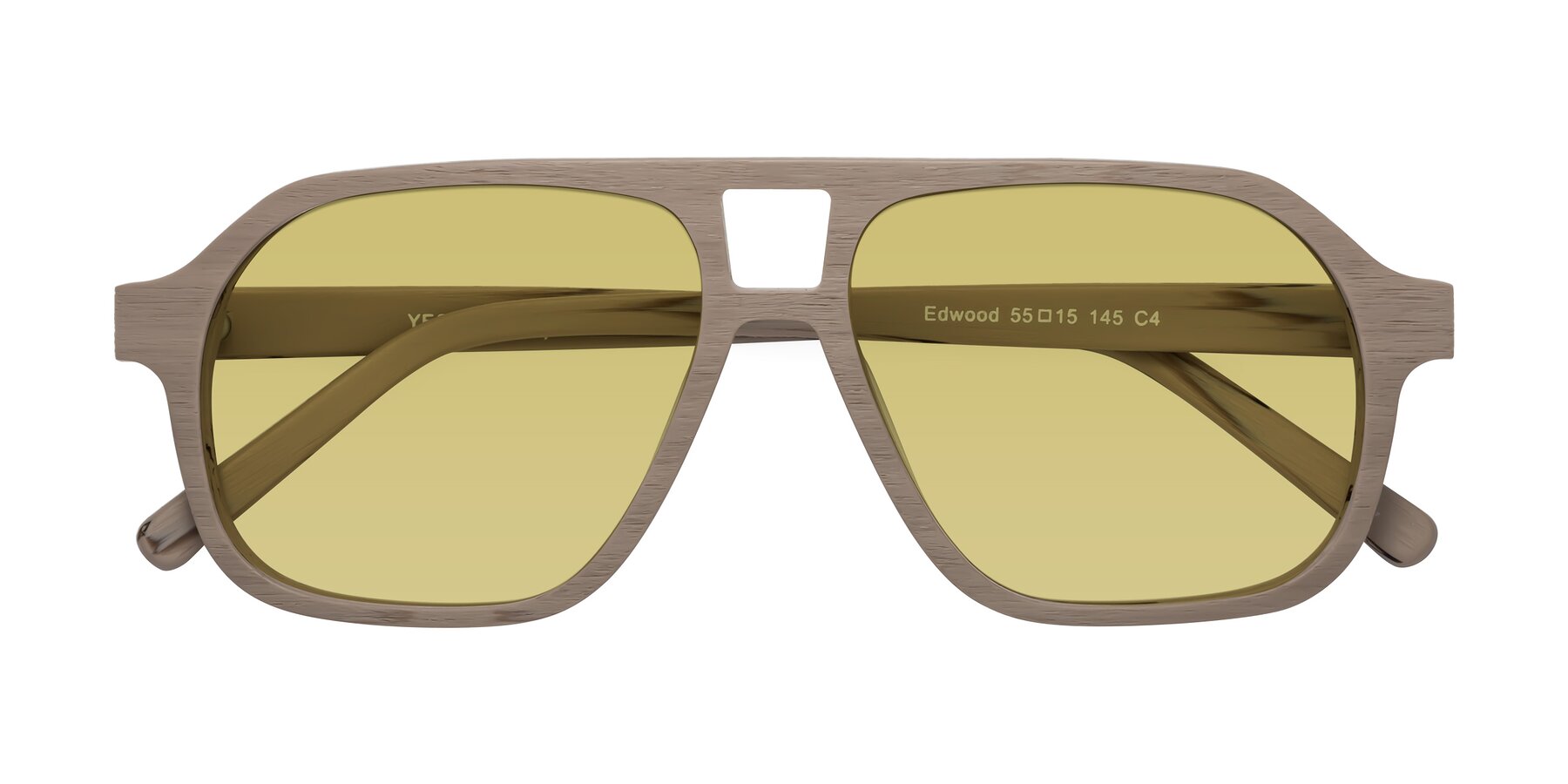 Folded Front of Edwood in Pale Mauve Woodgrain with Medium Champagne Tinted Lenses