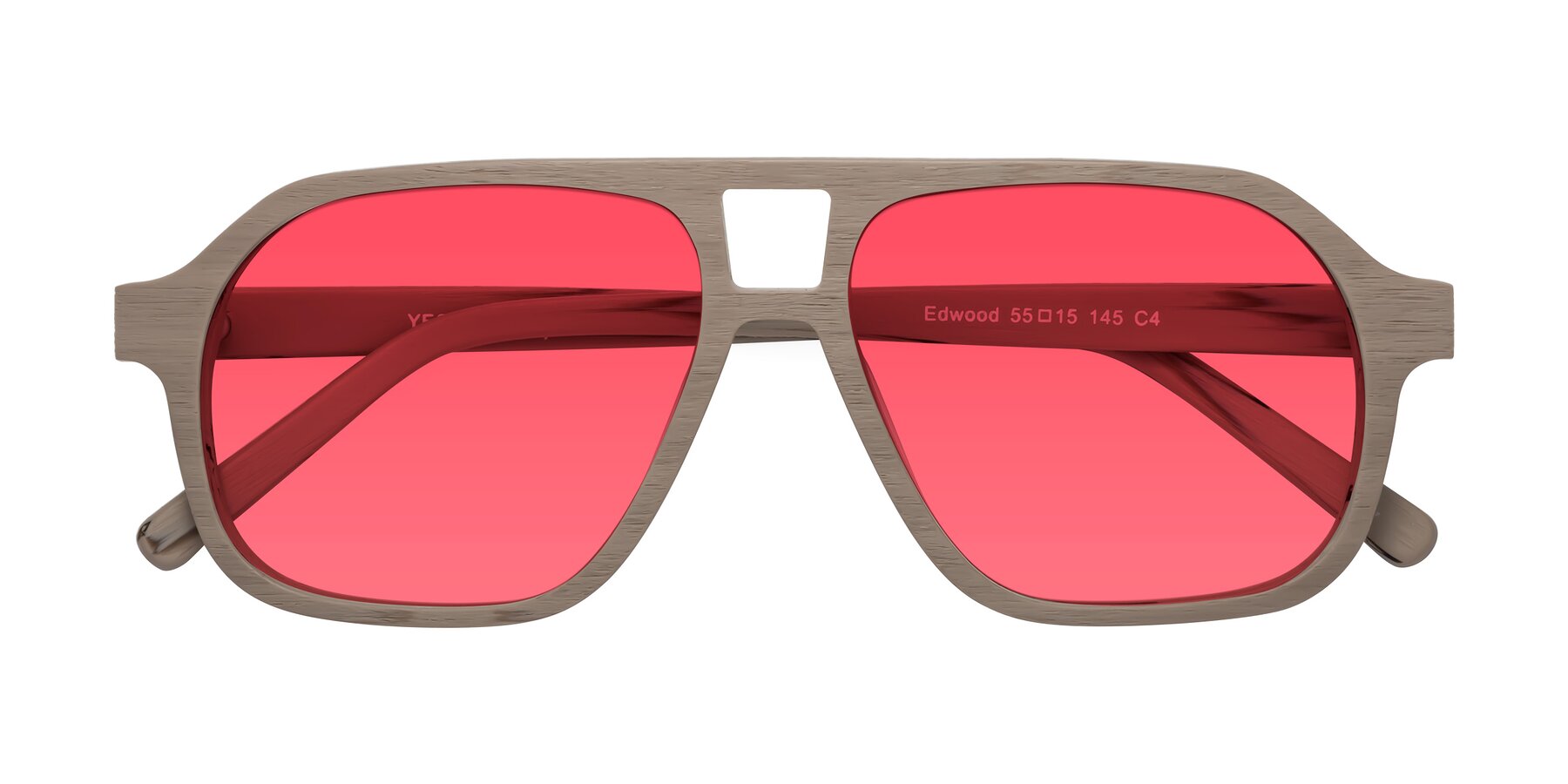 Folded Front of Edwood in Pale Mauve Woodgrain with Red Tinted Lenses