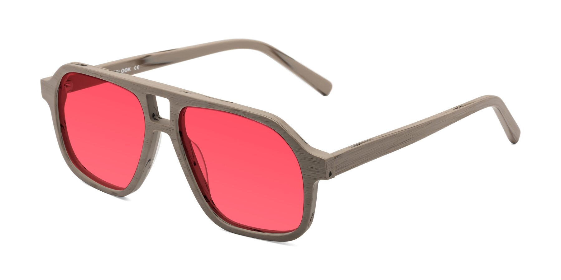 Angle of Edwood in Pale Mauve Woodgrain with Red Tinted Lenses