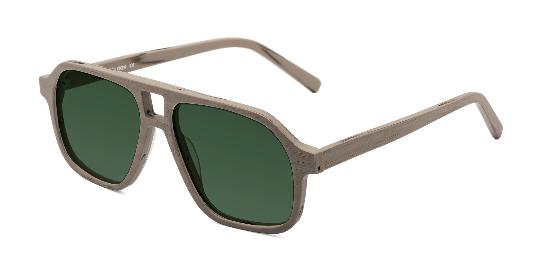 Angle of Edwood in Pale Mauve Woodgrain with Green Tinted Lenses