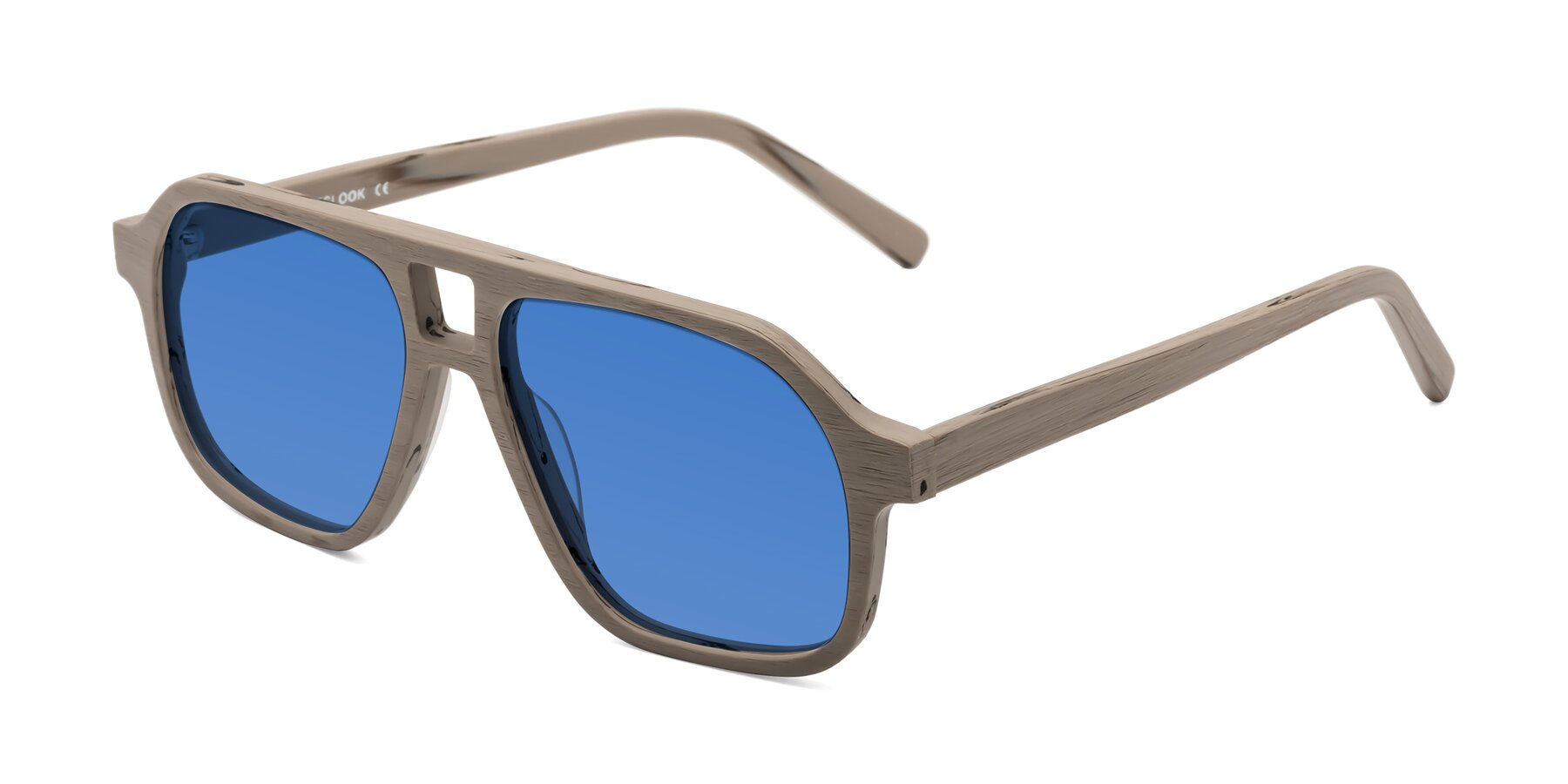 Angle of Edwood in Pale Mauve Woodgrain with Blue Tinted Lenses