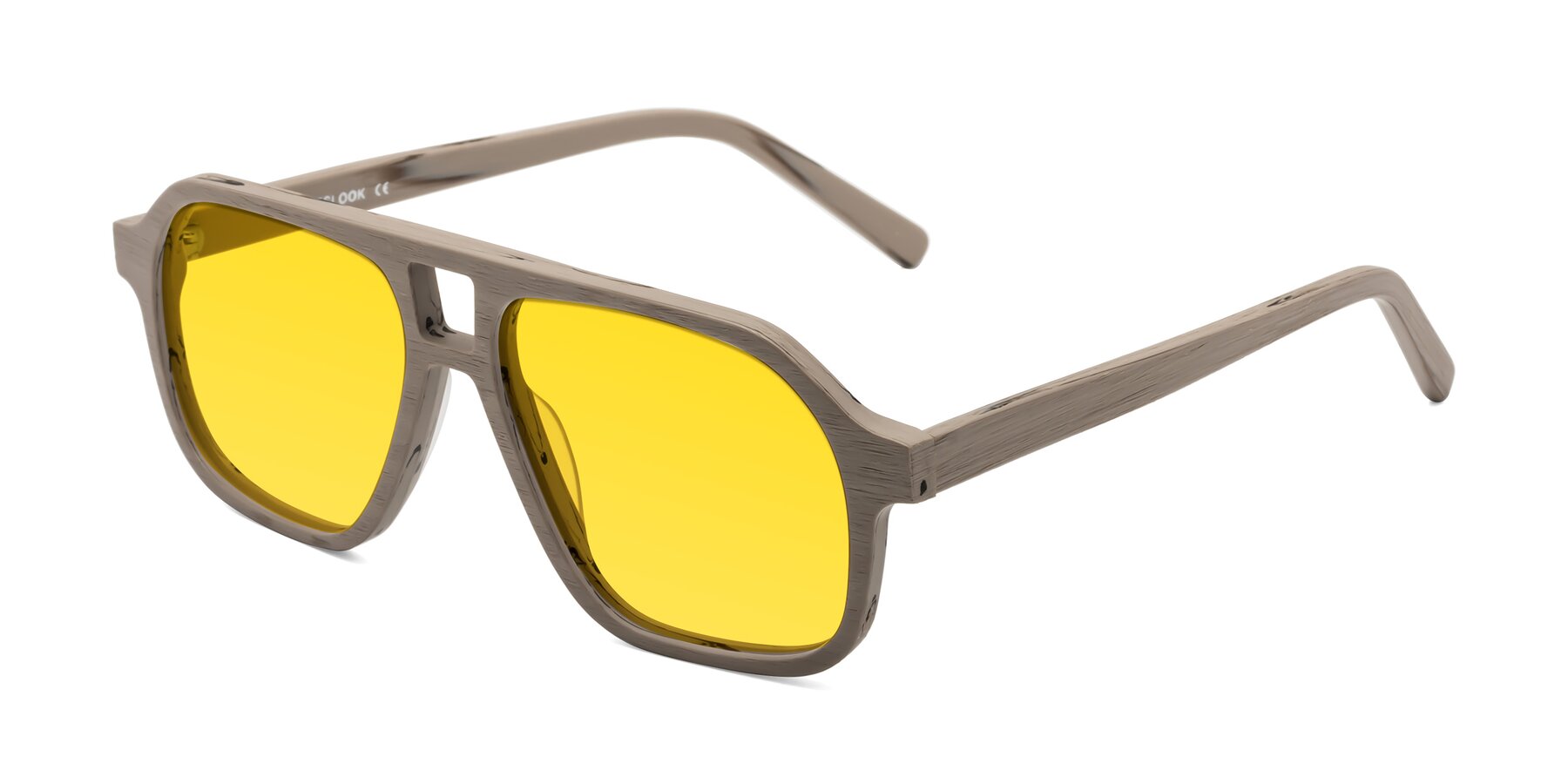 Angle of Edwood in Pale Mauve Woodgrain with Yellow Tinted Lenses