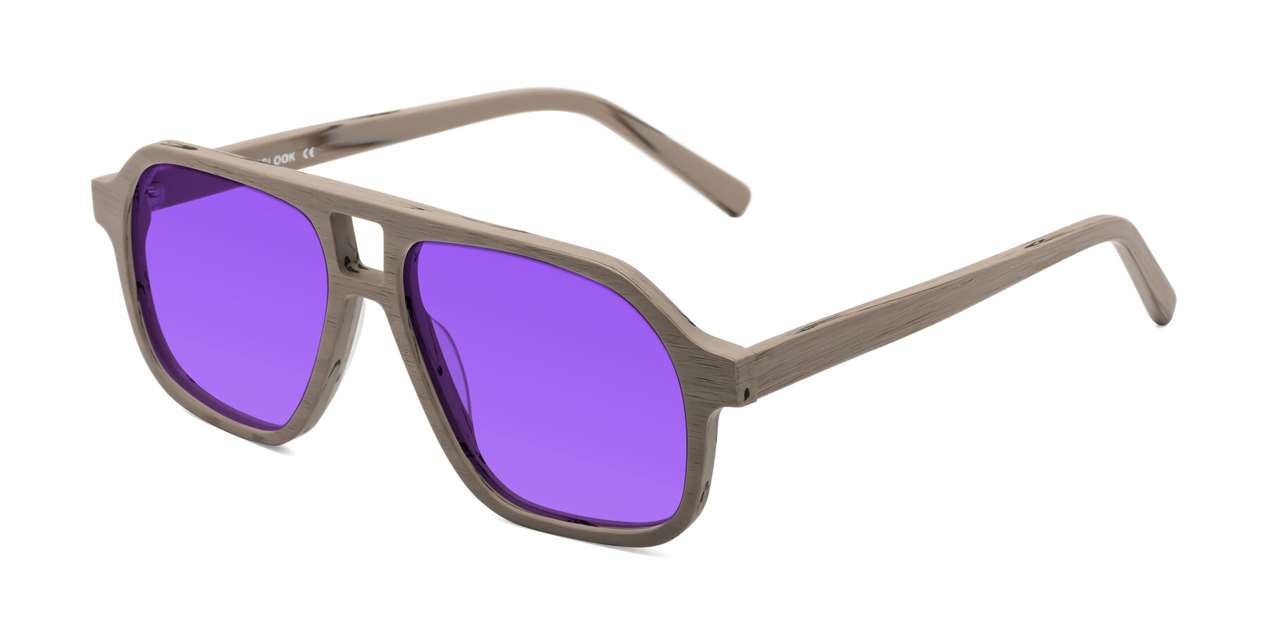 Angle of Edwood in Pale Mauve Woodgrain with Purple Tinted Lenses