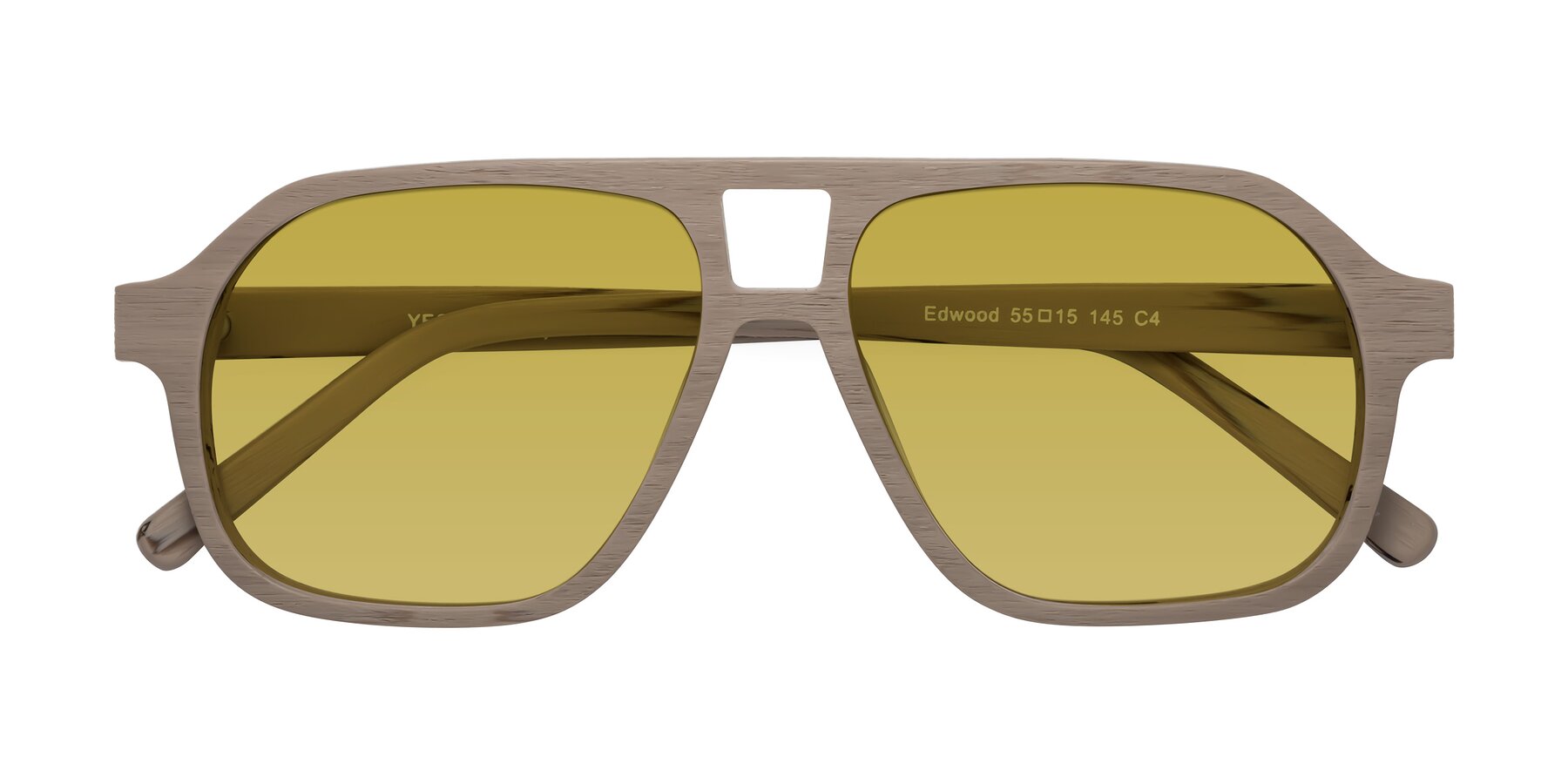 Folded Front of Edwood in Pale Mauve Woodgrain with Champagne Tinted Lenses