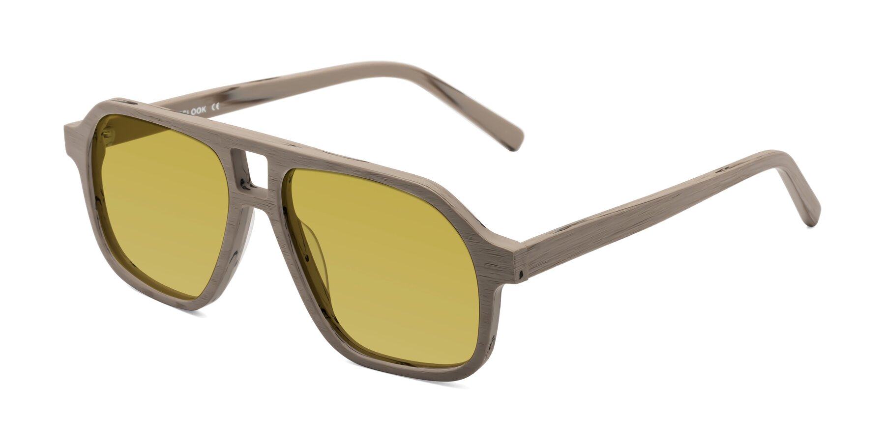 Angle of Edwood in Pale Mauve Woodgrain with Champagne Tinted Lenses