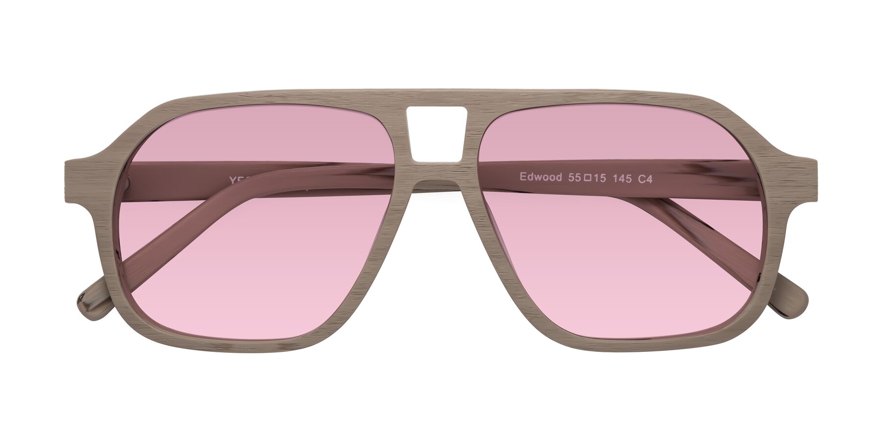 Folded Front of Edwood in Pale Mauve Woodgrain with Light Wine Tinted Lenses