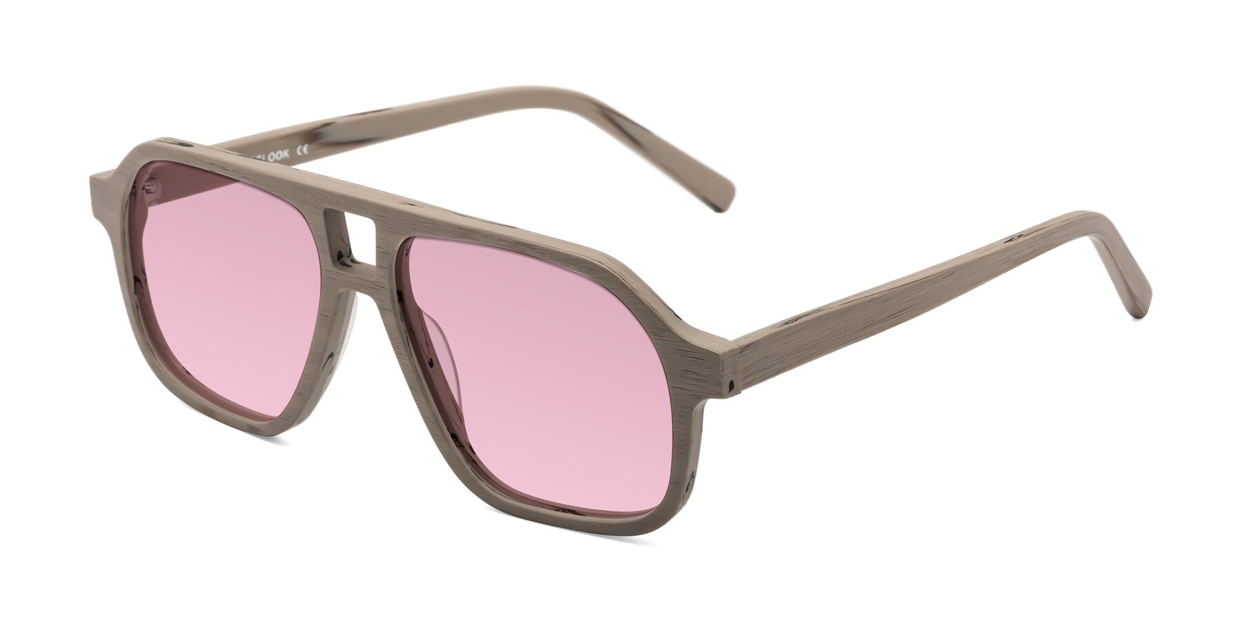 Angle of Edwood in Pale Mauve Woodgrain with Light Wine Tinted Lenses