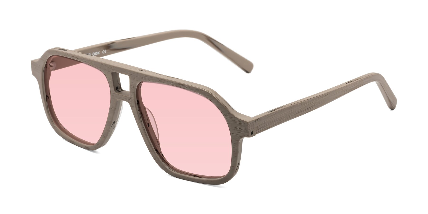 Angle of Edwood in Pale Mauve Woodgrain with Light Garnet Tinted Lenses