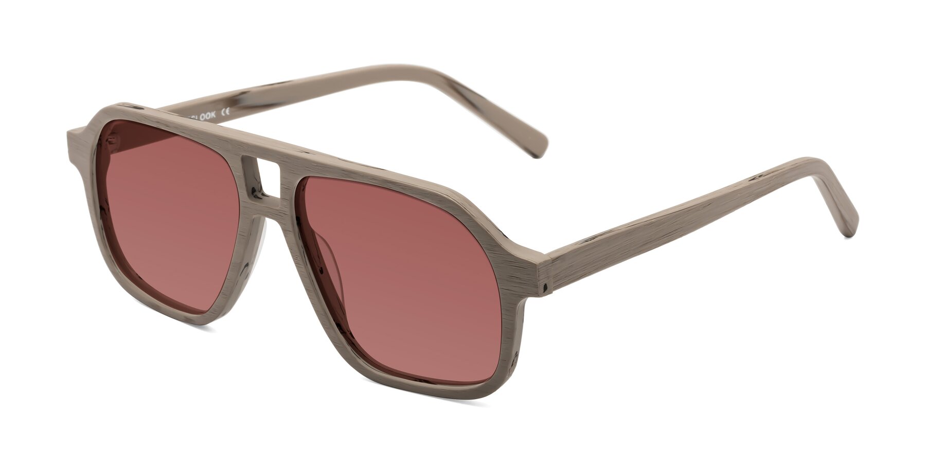 Angle of Edwood in Pale Mauve Woodgrain with Garnet Tinted Lenses