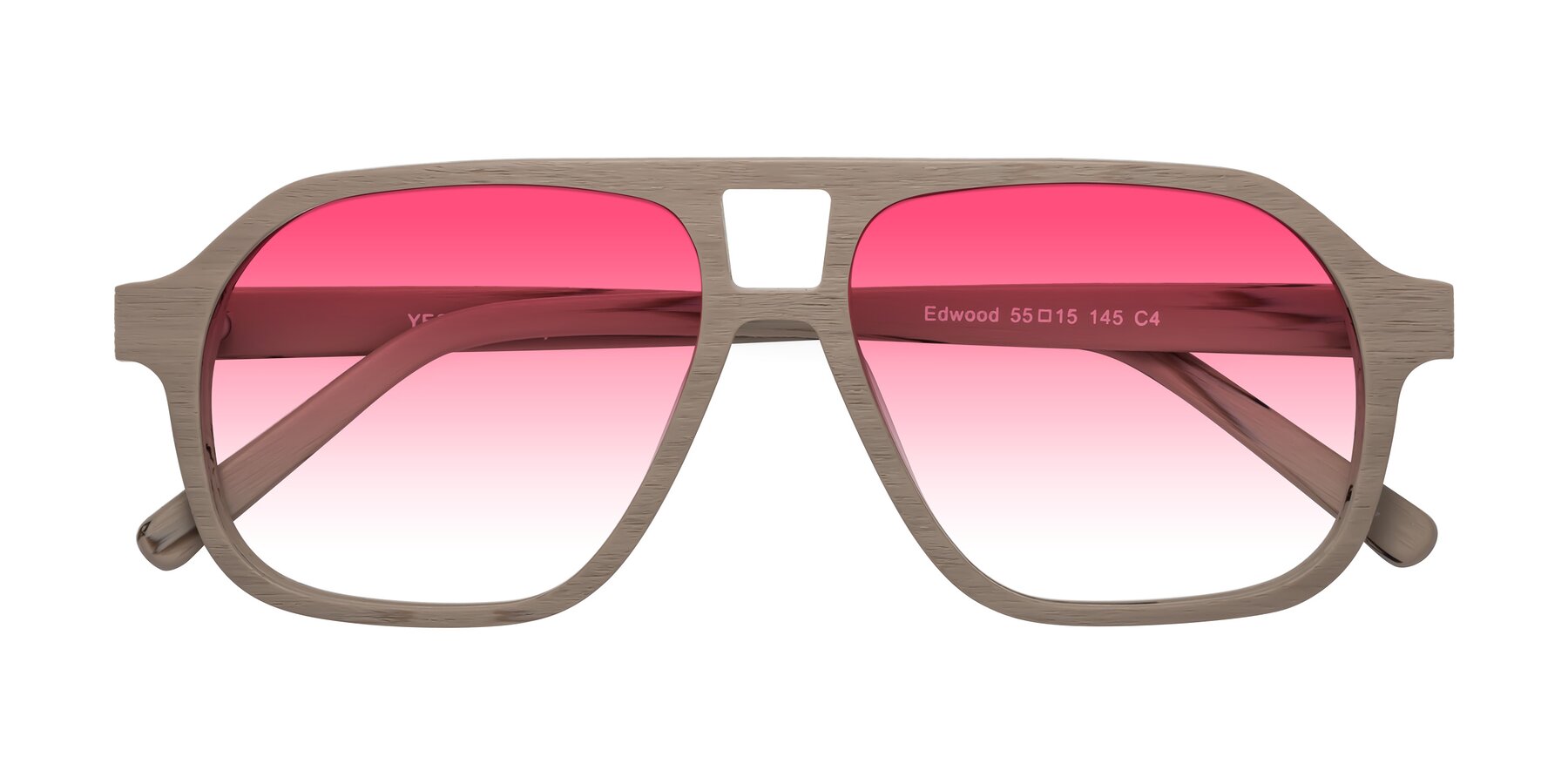 Folded Front of Edwood in Pale Mauve Woodgrain with Pink Gradient Lenses