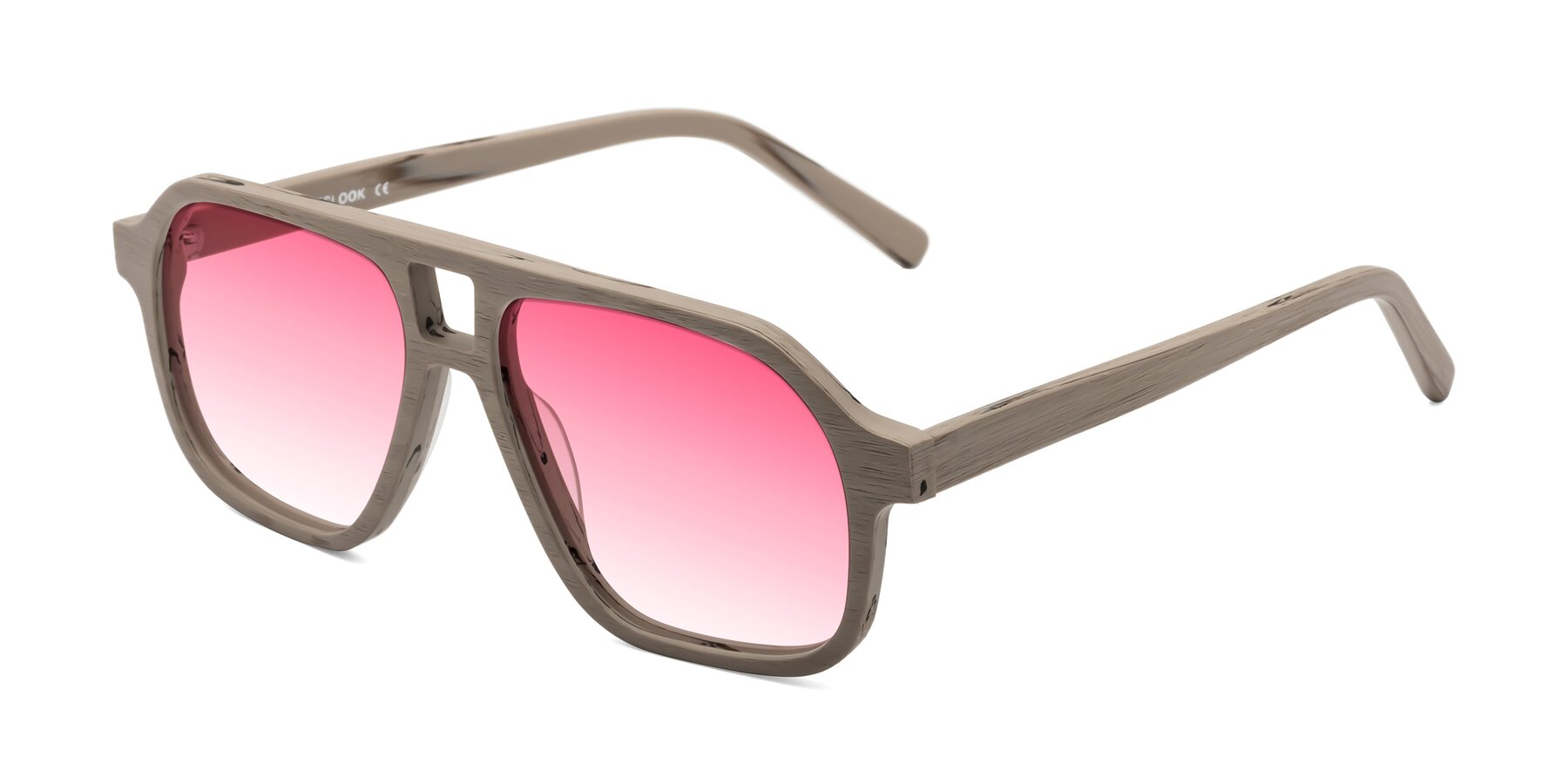 Angle of Edwood in Pale Mauve Woodgrain with Pink Gradient Lenses