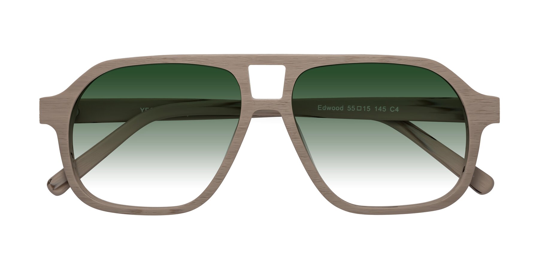 Folded Front of Edwood in Pale Mauve Woodgrain with Green Gradient Lenses