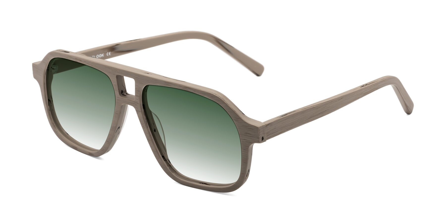 Angle of Edwood in Pale Mauve Woodgrain with Green Gradient Lenses