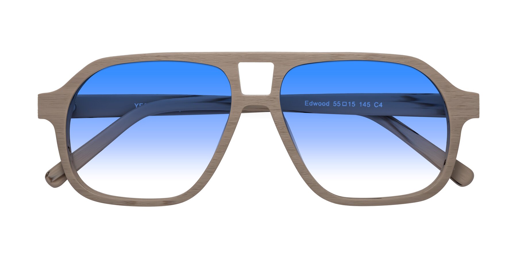 Folded Front of Edwood in Pale Mauve Woodgrain with Blue Gradient Lenses